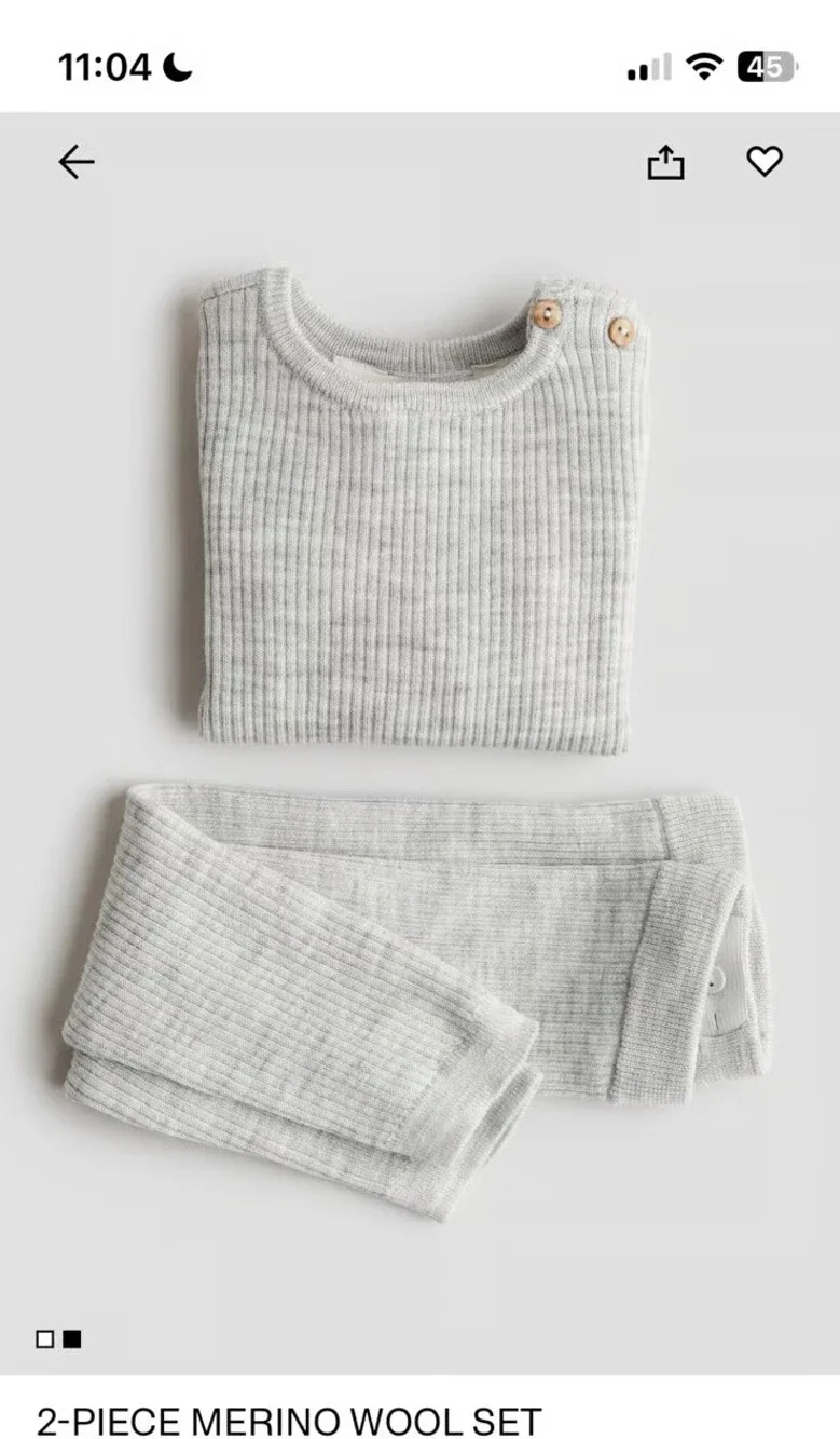H&M Merino Wool 4-6mo Gray 2pc Set Sweater Leggings Baby Boy Girl Gender Neutral